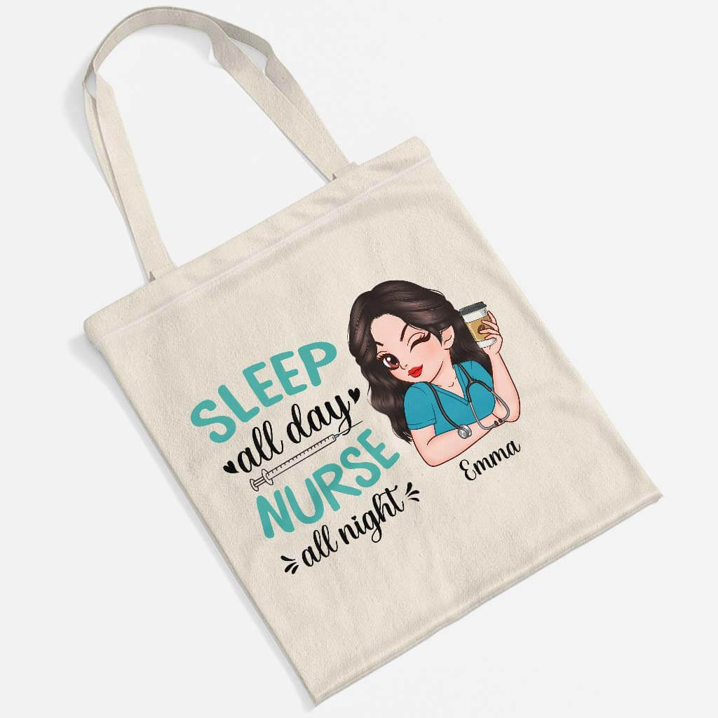 2640BUK2 sleep all day nurse all night  personalised canvas bags for her