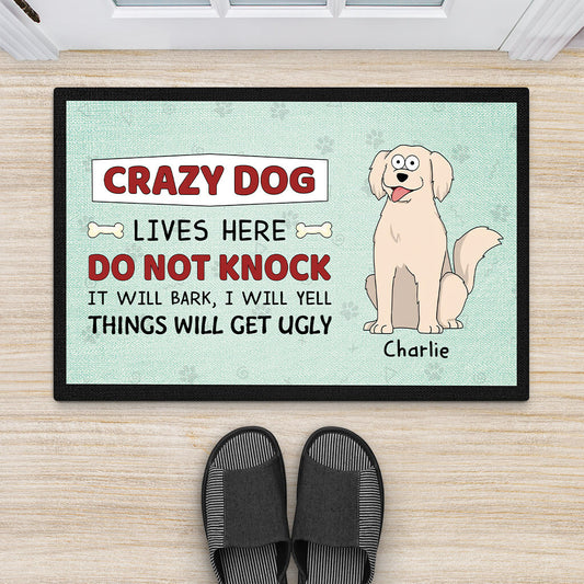 2642DUK2 crazy dog lives here doormat  personalised gifts for dog owners