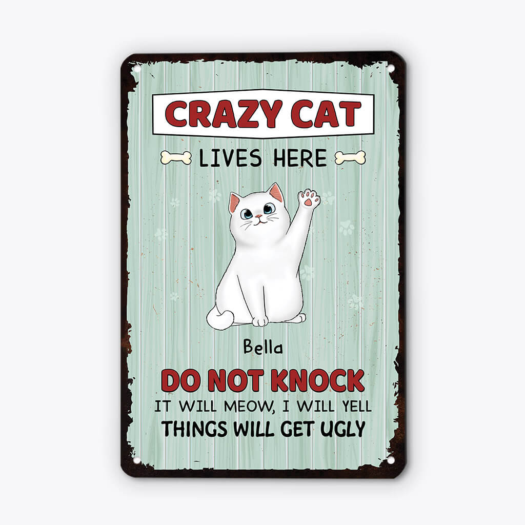 2642EUK2 crazy cats live here do not knock  custom metal sign for cat lovers_d8ebb45d f4d0 4a34 96a1 2b69daaf6f34