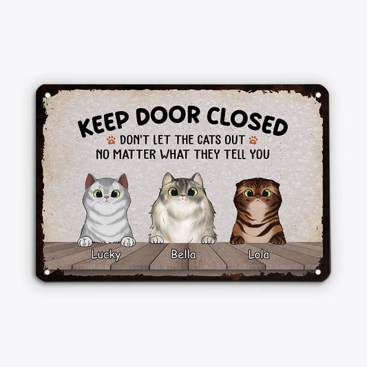 2645EUK1 keep door closed  custom metal signs uk for cat lovers