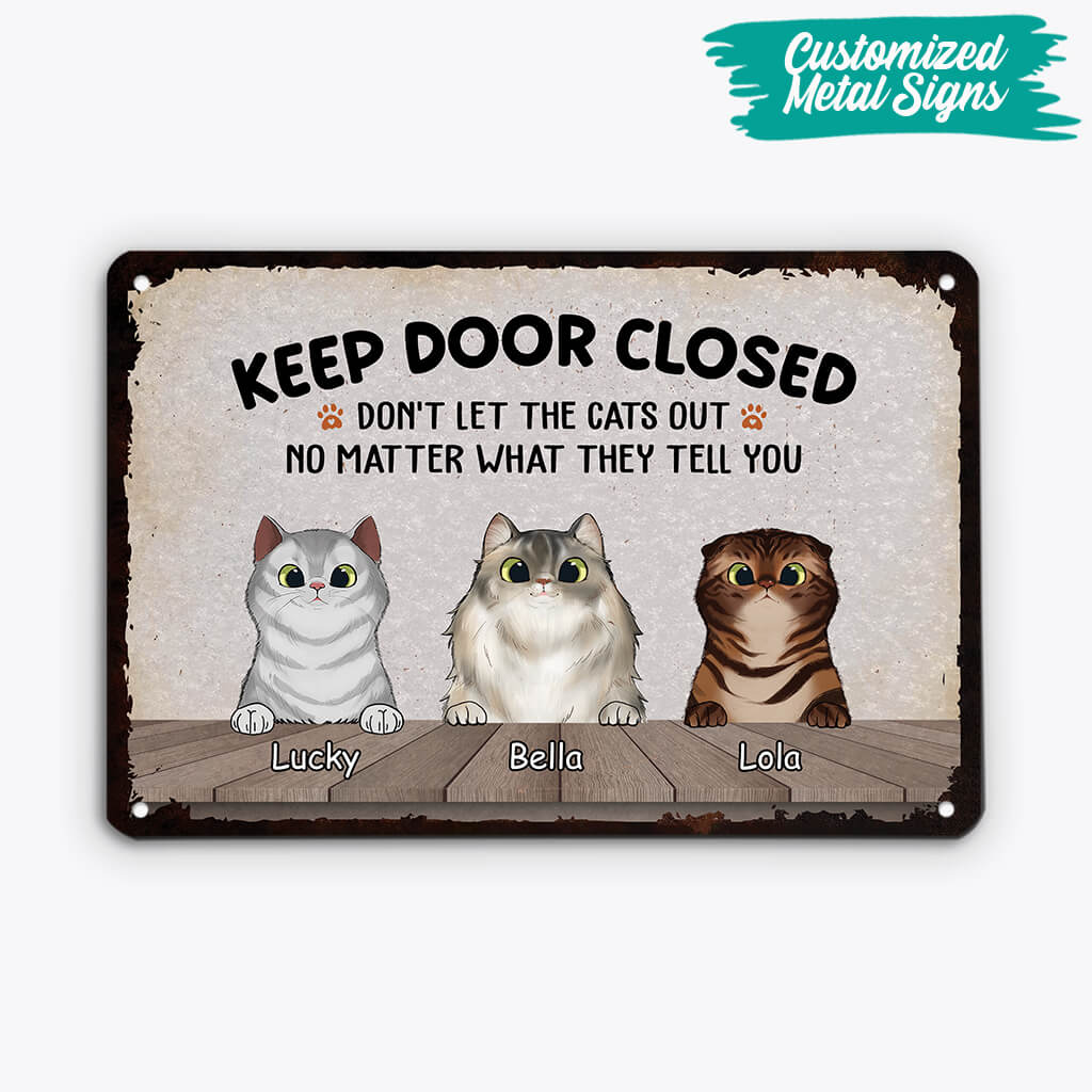 2645EUK2 keep door closed  custom metal signs uk for cat lovers