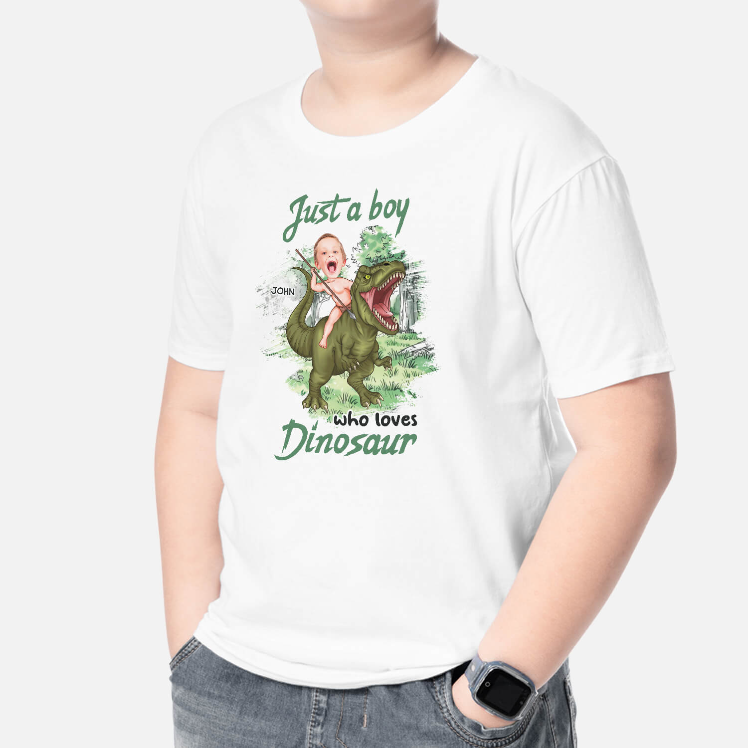 2663AUK2 just a boy who loves dinosaur  custom kids t shirt