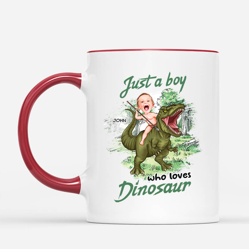 2663MUK2 just a boy who loves dinosaur  personalised childrens mugs