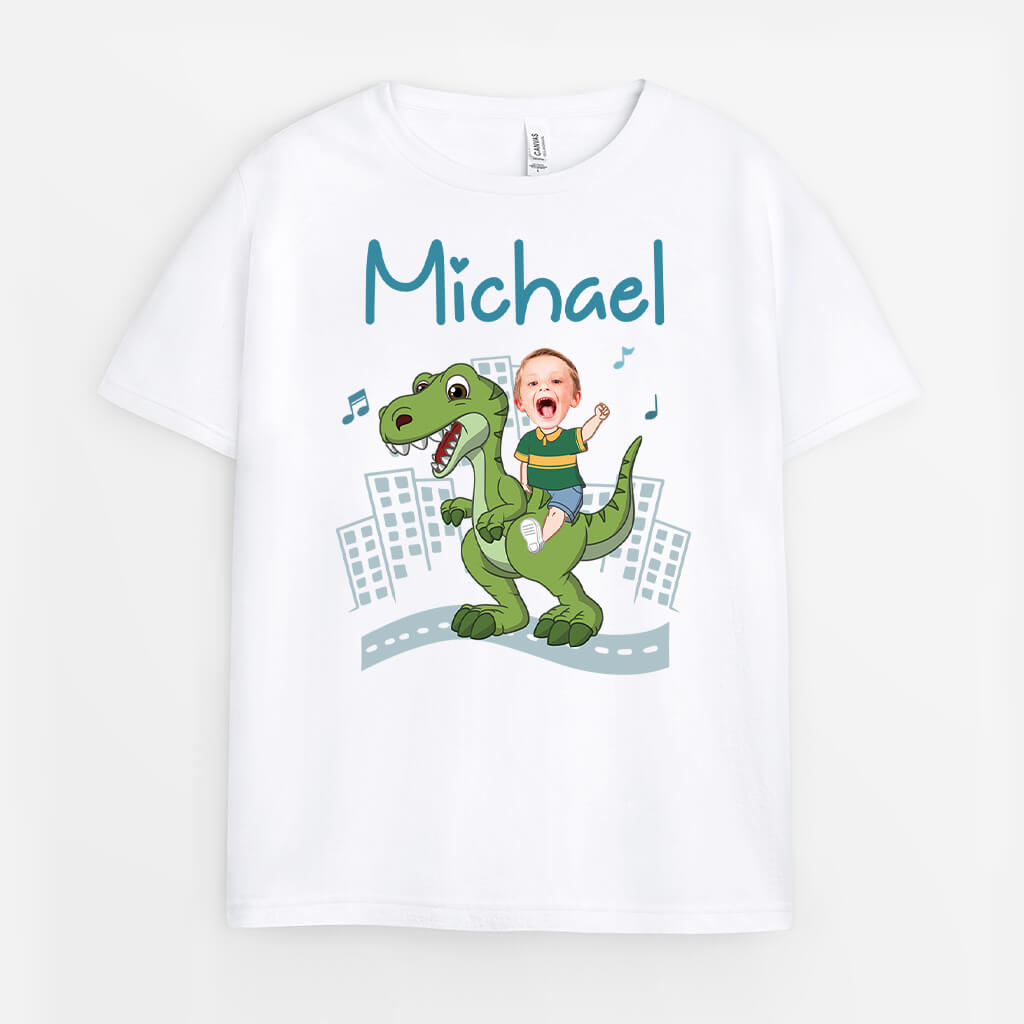 2671AUK1 kid boy riding a dinosaur  custom tee shirts for boys