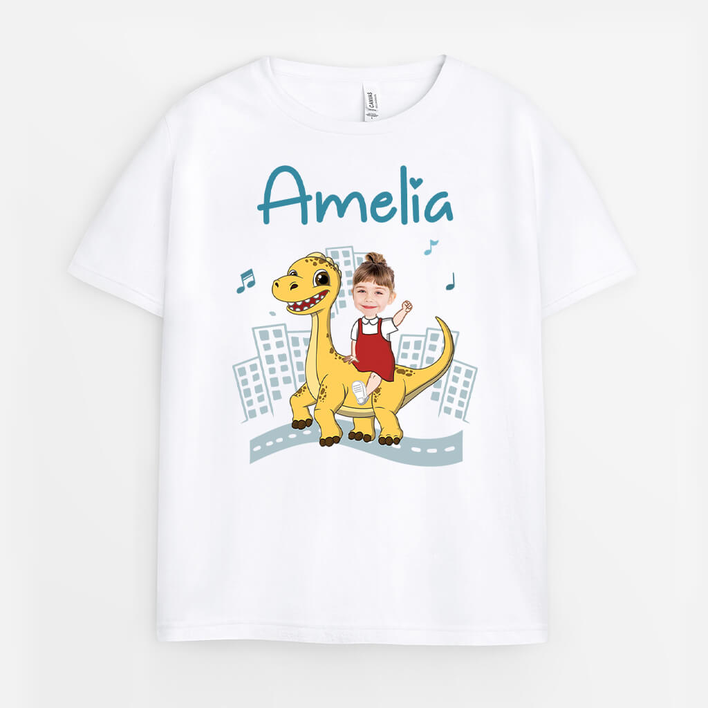 2671AUK2 kid boy riding a dinosaur  custom tee shirts for boys