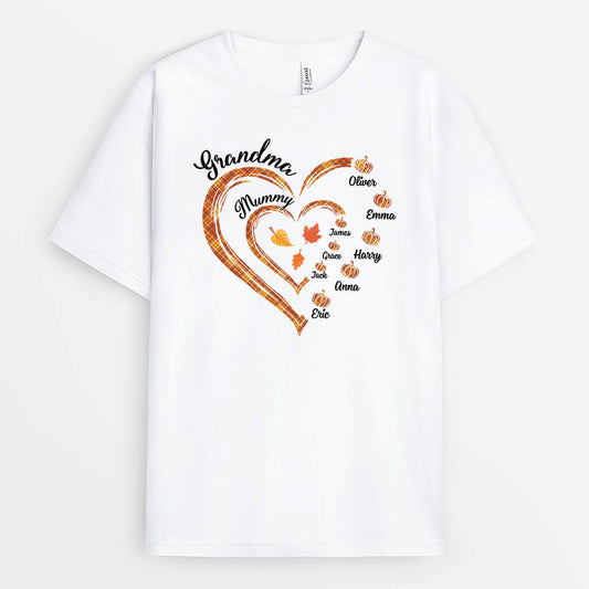 2693AUK1 mums heart with pumpkins t shirt  customized gifts for autumn