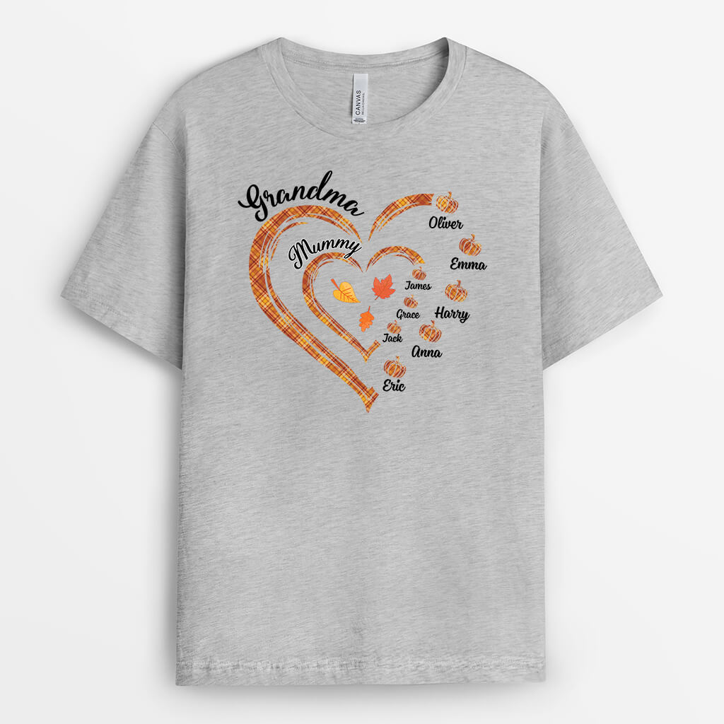 2693AUK2 mums heart with pumpkins t shirt  customized gifts for autumn