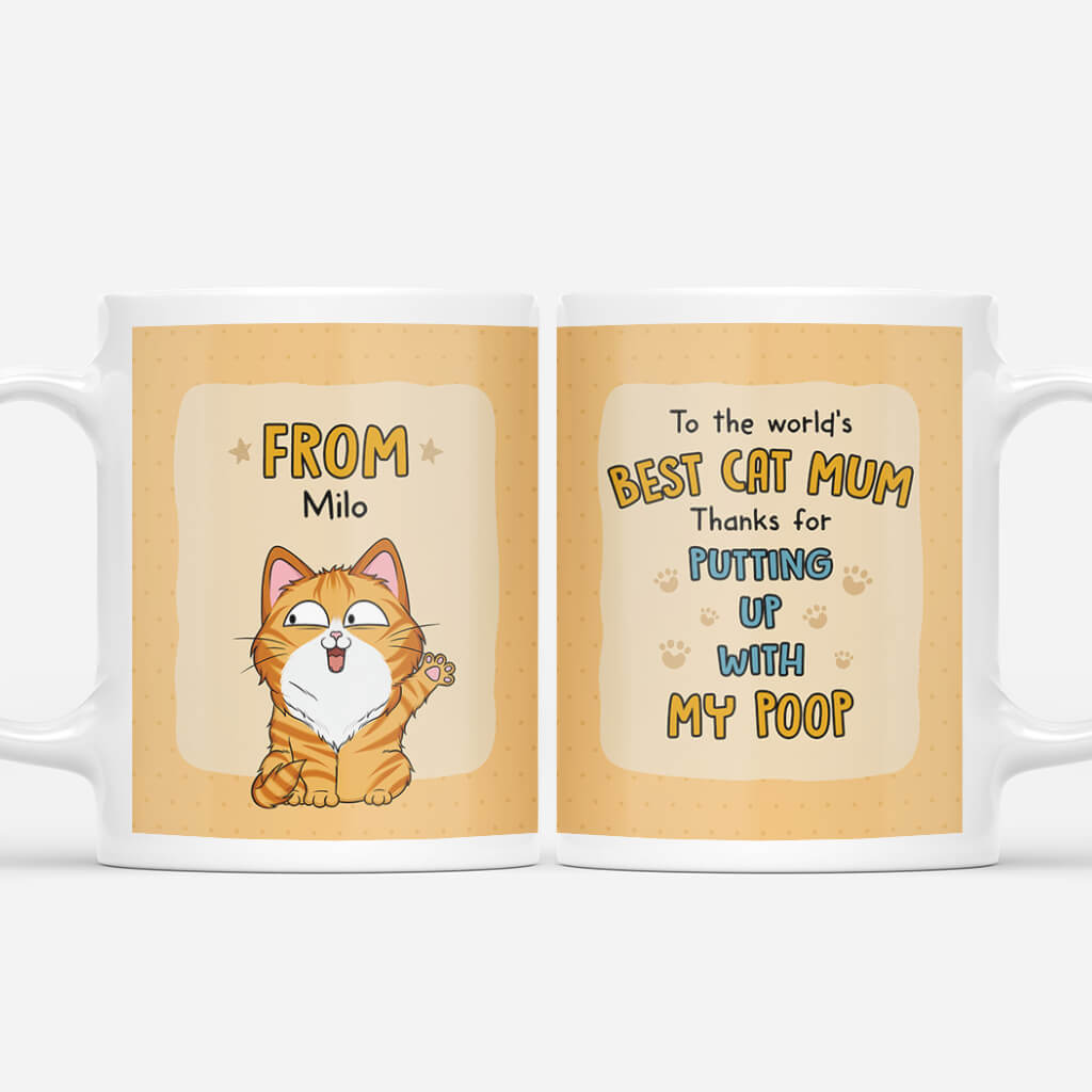 2694MUK1 to best cat dad thanks for putting up with my poop mug  custom mugs uk for cat lovers