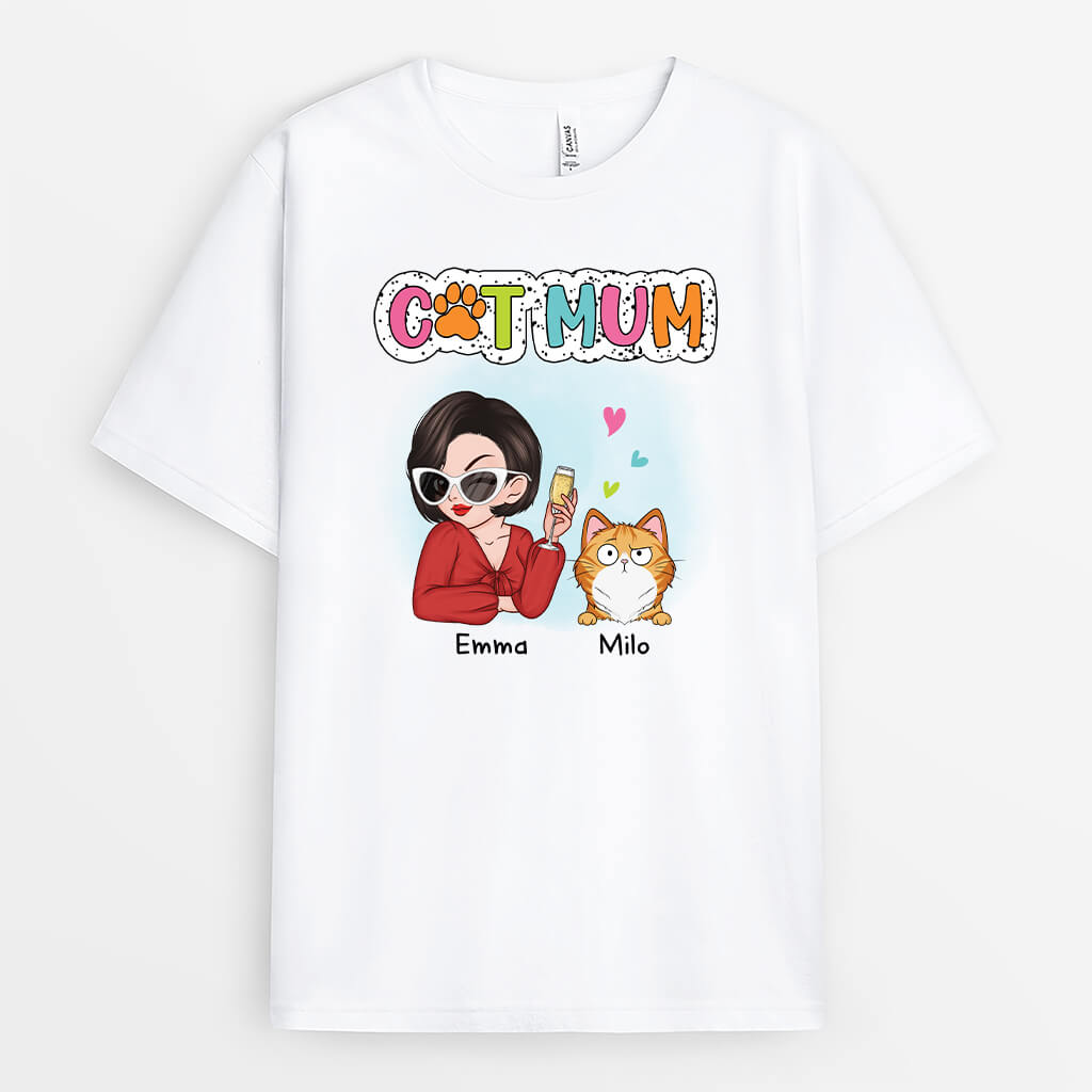 2732AUK1 cat mum cat sis t shirt  personalised gifts for cat lovers