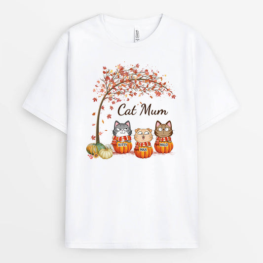 2738AUK1 cat mom autumn tree  personalised t shirts for cat lovers