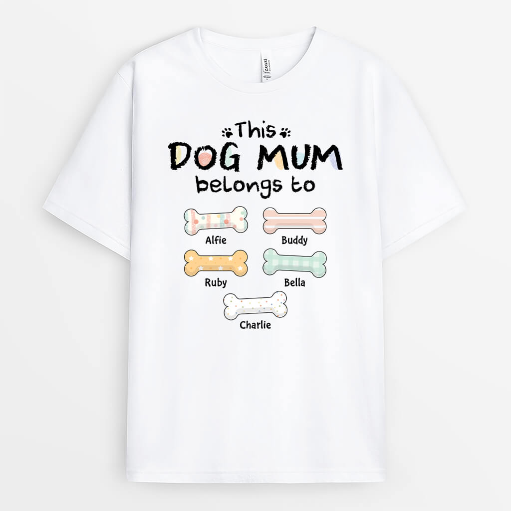 2752AUK1 dog mum dog dad belongs to t shirt  unique dog themed gifts with bone patterns