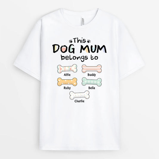 2752AUK1 dog mum dog dad belongs to t shirt  unique dog themed gifts with bone patterns