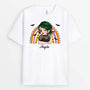 2767AUK1 a woman with halloween rainbow t shirt  personalised halloween gifts for her