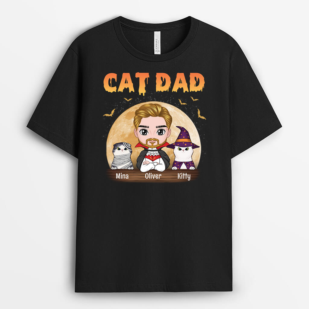 2777AUK1 halloween cat dad t shirt  personalised cat inspired gifts