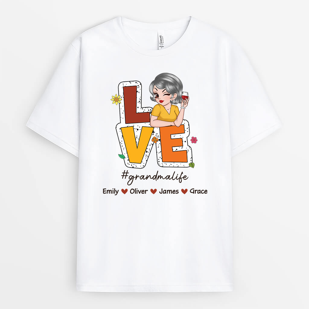 2780AUK1 love _grandmalife t shirt  personalised presents for grandma