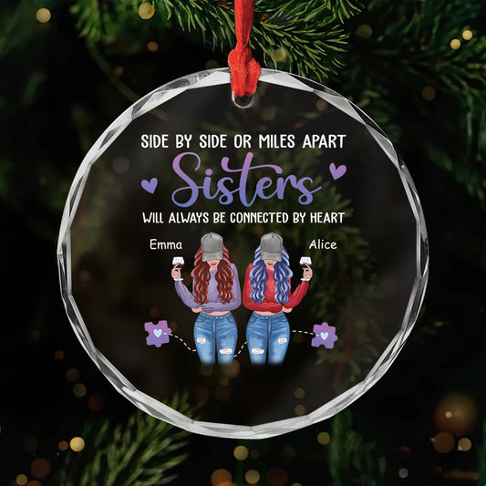2822OUS1 personalised sisters connected by heart christmas glass ornament 2822O8Z5E