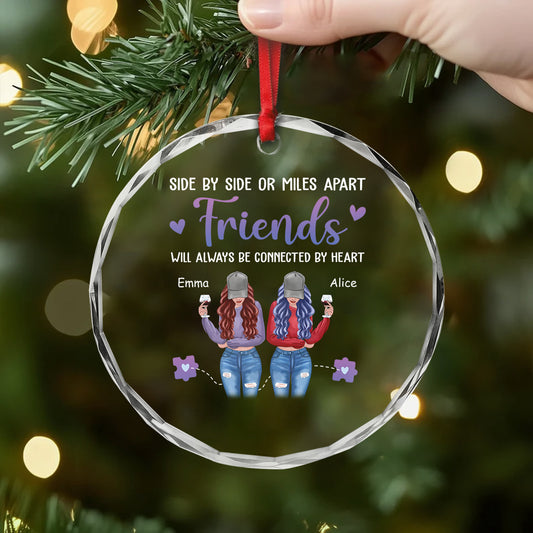 2822OUS2 personalised sisters connected by heart christmas glass ornament 2822O8Z5E