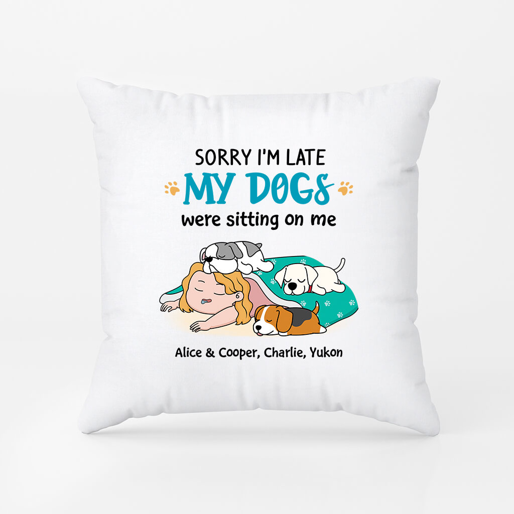 2827PUK1 sorry im late pillow  funny personalised dog gifts for owners