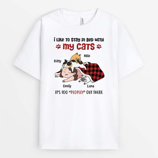 2835AUK1 i like to stay in bed with my cat  custom printing t shirt for cat mom