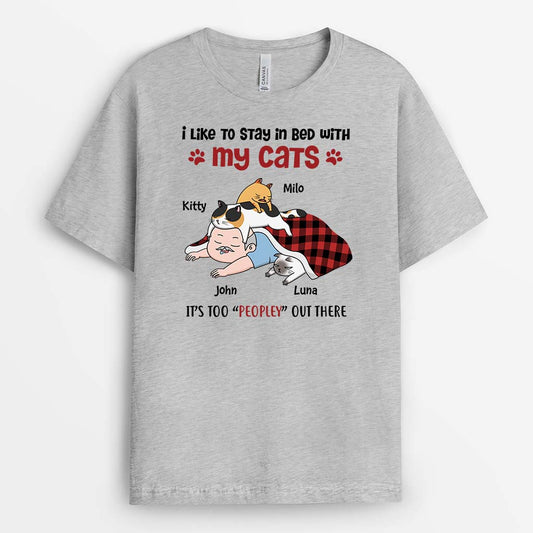 2835AUK2 i like to stay in bed with my cat  custom printing t shirt for cat mom