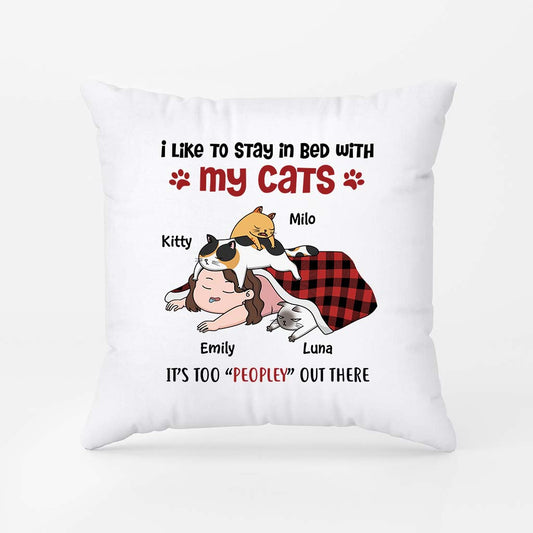 2835PUK1  i like to stay in bed with my cat pillow  personalised gifts for cat mom