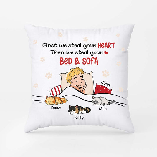 2843PUK2 first i steal your heart pillow  personalised funny gifts for cat lovers uk