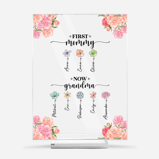 2851RUS1 first mom now grandma acrylic plaque with stand personalized grandma gifts 2851r8q5a