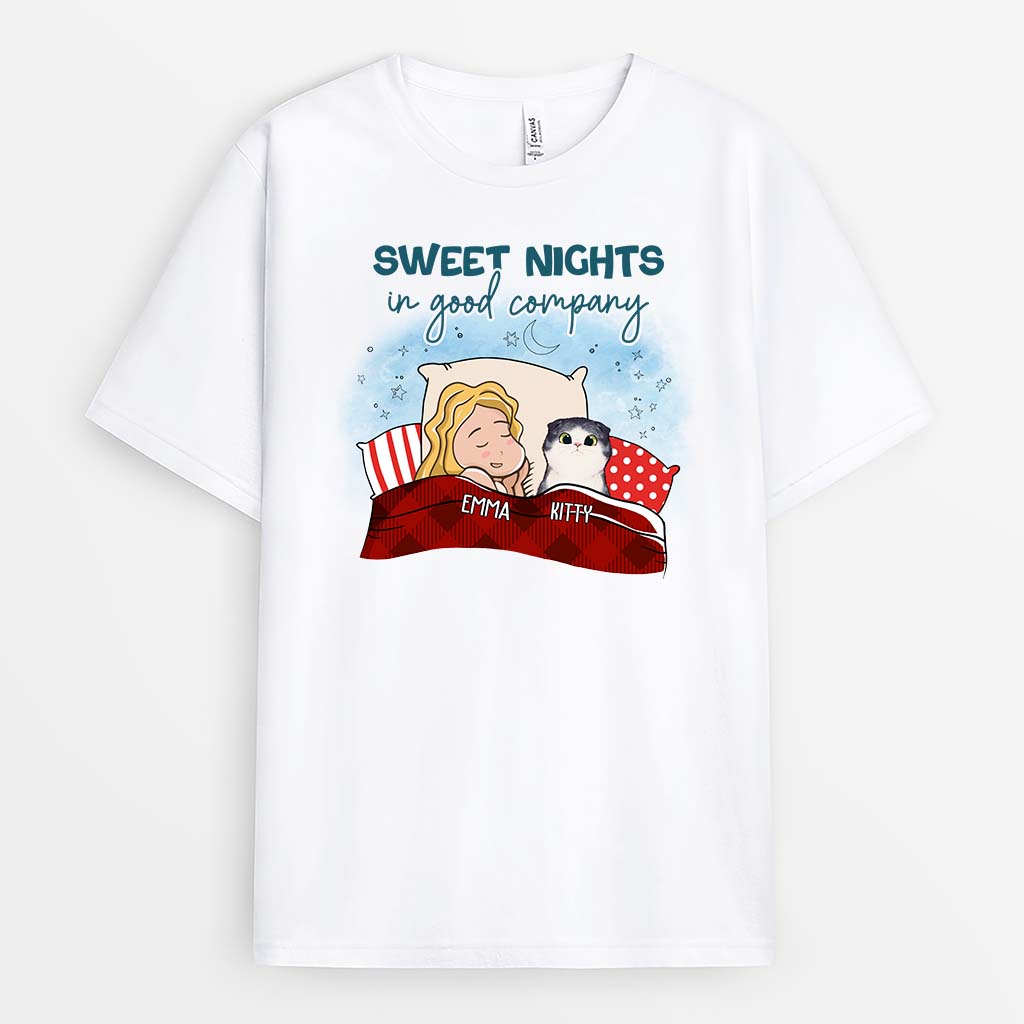 2859AUK1 sweet nights in good company t shirt  personalised gifts for cat lovers