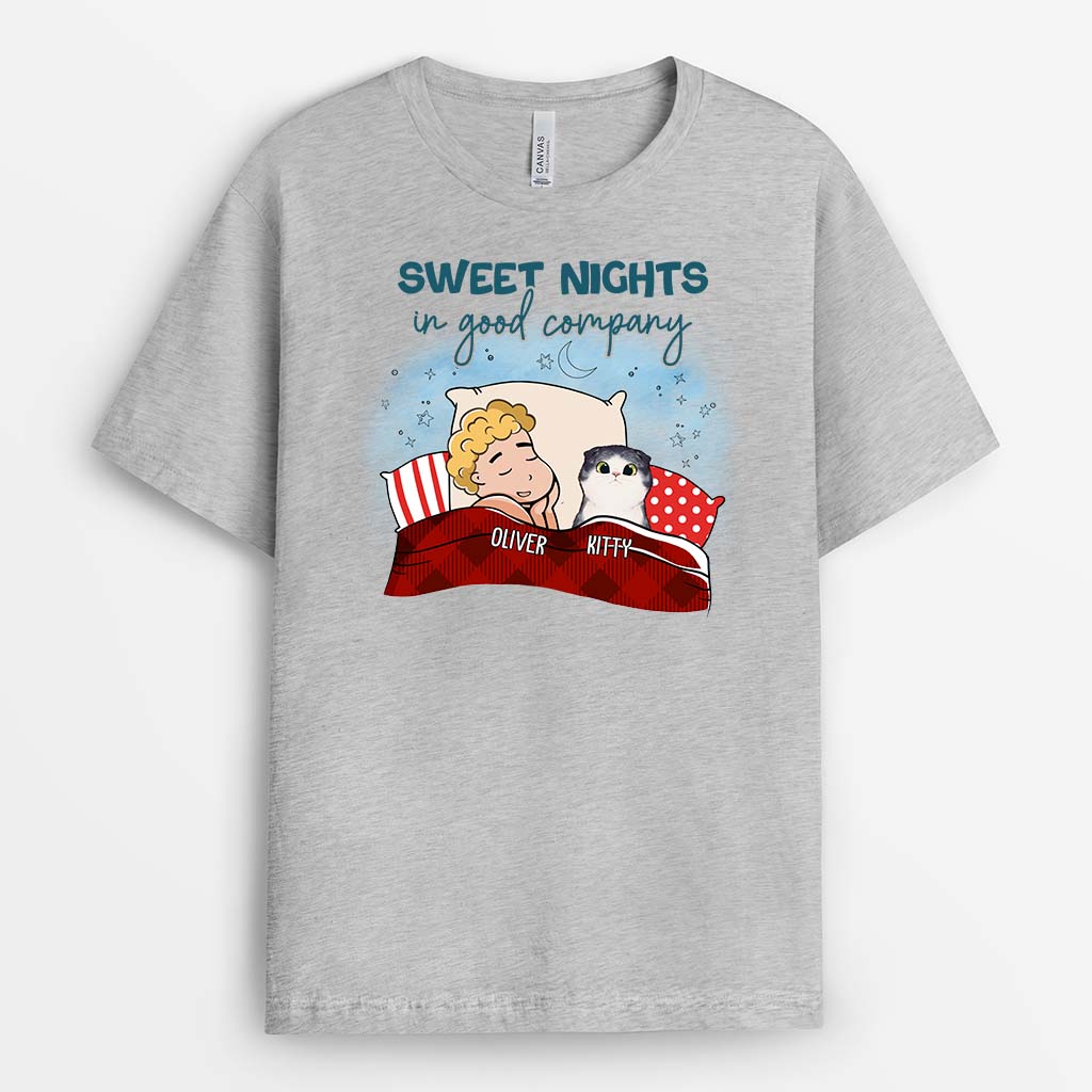 2859AUK2 sweet nights in good company t shirt  personalised gifts for cat lovers