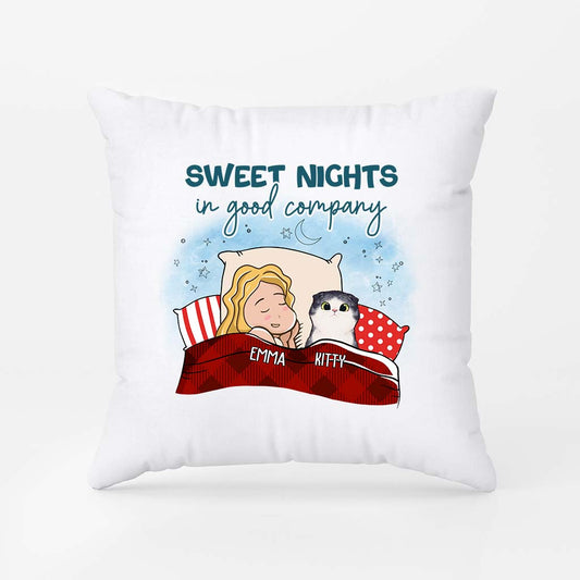 2859PUK1 sweet nights in good company pillow  personalised gifts for cat owners