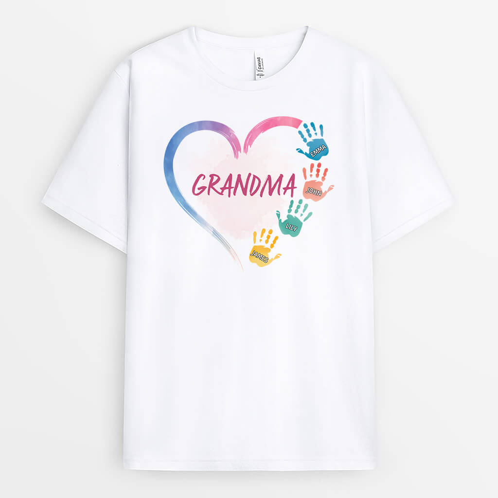 2869AUK1 personalised heart kidss handprints grandma t shirt  personalised gifts for grandma