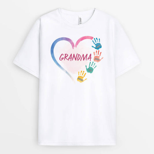 2869AUK1 personalised heart kidss handprints grandma t shirt  personalised gifts for grandma