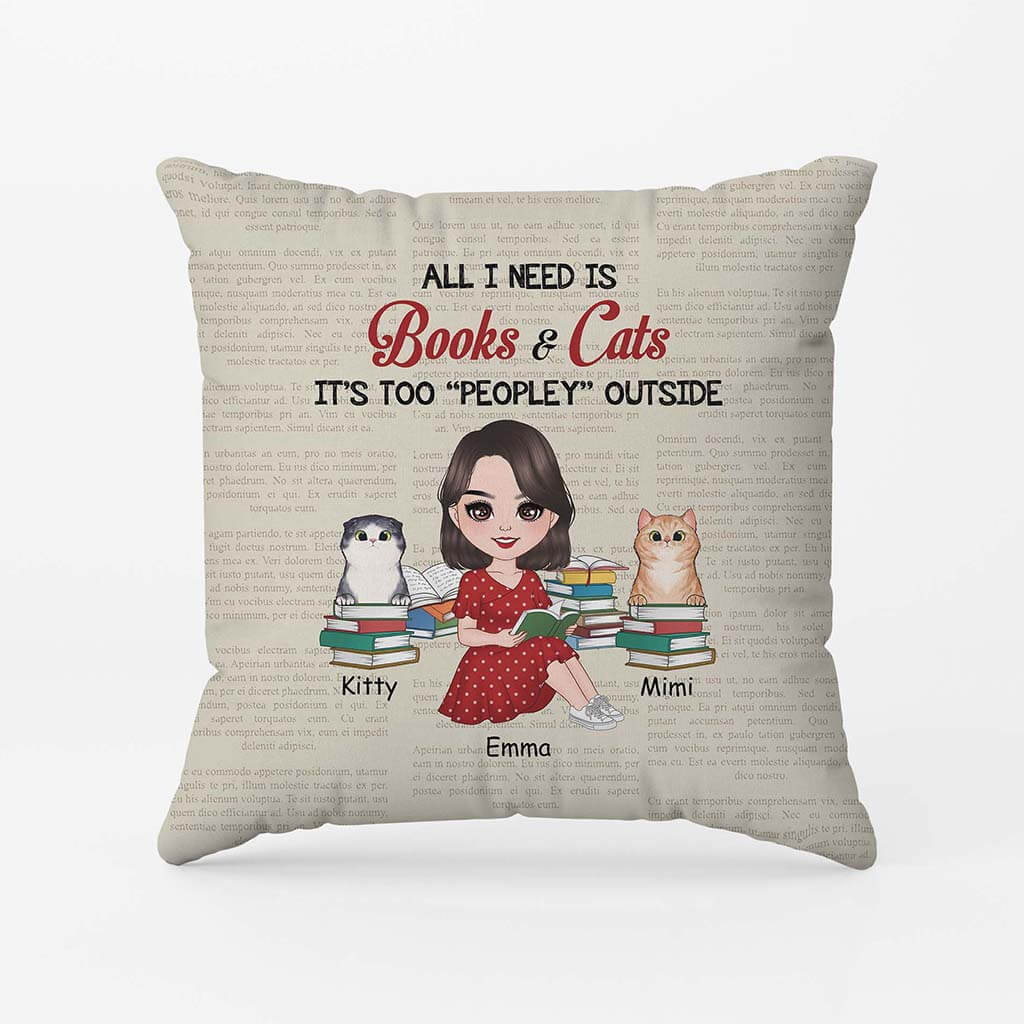 2873PUK1 all i need is book cats pillow  custom gifts for her