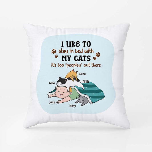 2881PUK2 i like to stay in my bed with my cats pillow  personalised gifts for cat lover