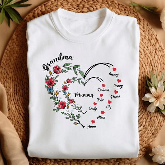 2886AUK3 grandma heart t shirt  personalised gifts for grandma