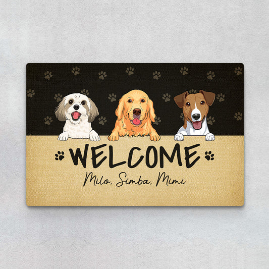 2888DUK1 welcome with dog doormat  cute personalised gifts