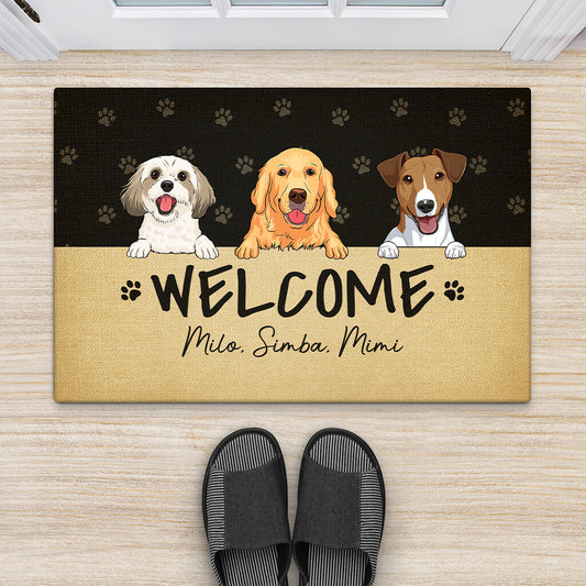 2888DUK2 welcome with dog doormat  cute personalised gifts