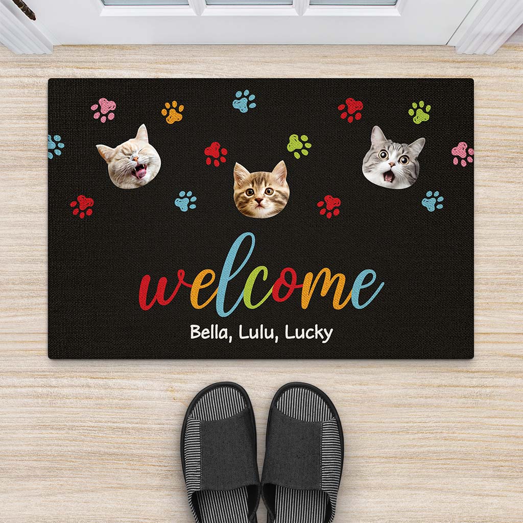 2890DUK2 welcome with funny cat face doormat  personalised gifts for cat lovers