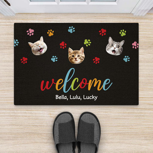 2890DUK2 welcome with funny cat face doormat  personalised gifts for cat lovers