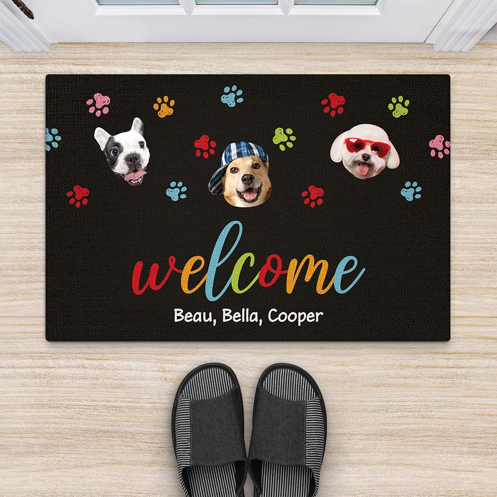 2890DUK2 welcome with funny dog face doormat  personalised gifts for dog lovers