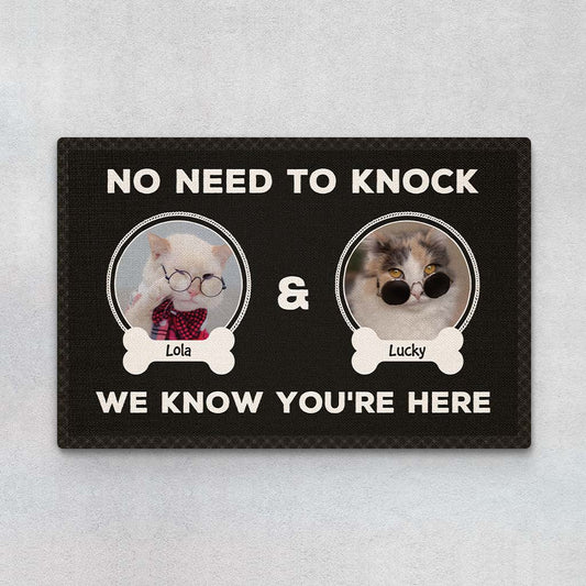 2892DUK1 no need to knock i know youre here  personalised cat doormat