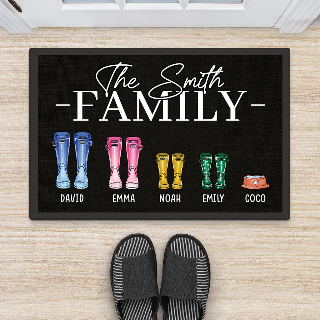 2896DUK2 family boots multi name doormat  custom gift ideas for parents