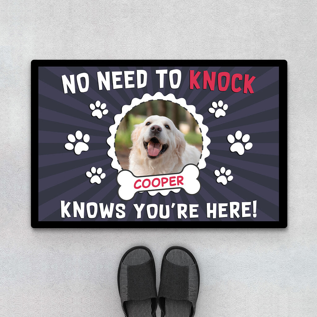 2897DUK1 no need to knock cooper knows youre here doormat  custom dog lover presents