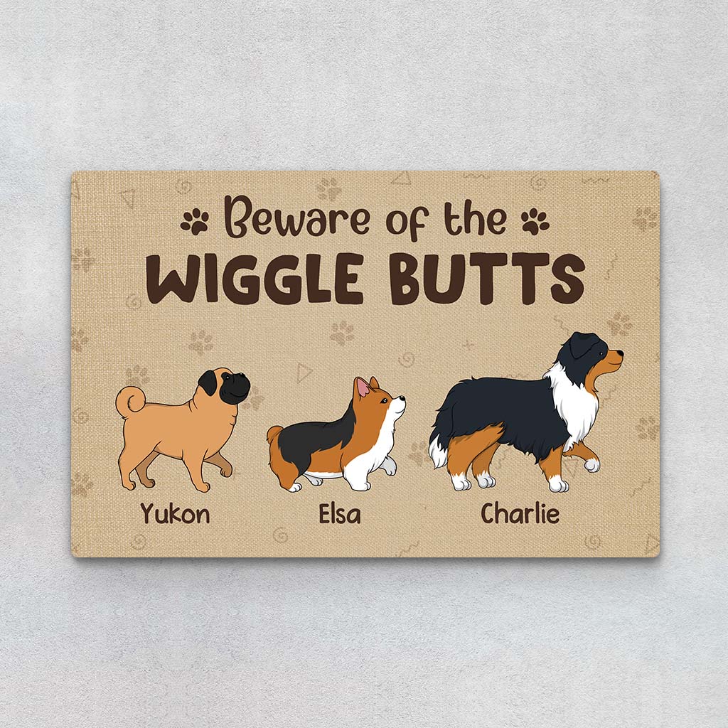 2902DUK1 beware of the wiggle butts doormat  personalised presents for dog owners