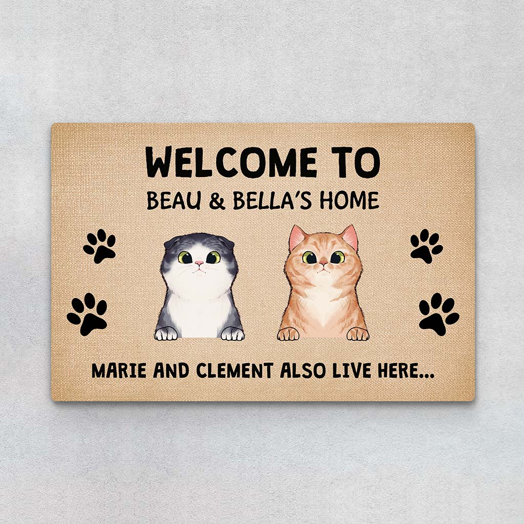 2910DUK1 welcome to beau bellas home doormat  personalised gifts for cat lovers