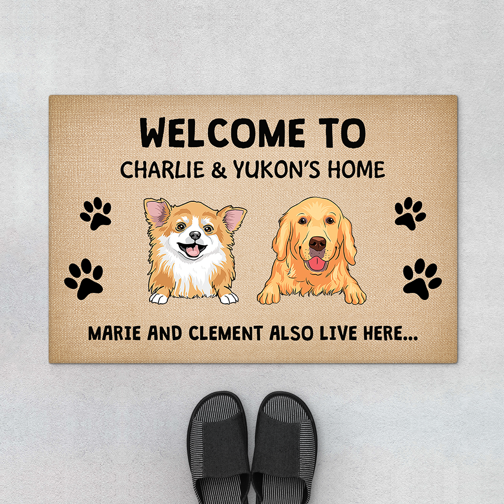 2910DUK1 welcome to beau bellas home doormat  personalised gifts for dog owners