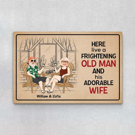 2912DUK1 here live a frightening old man doormat  personalised present ideas for couple