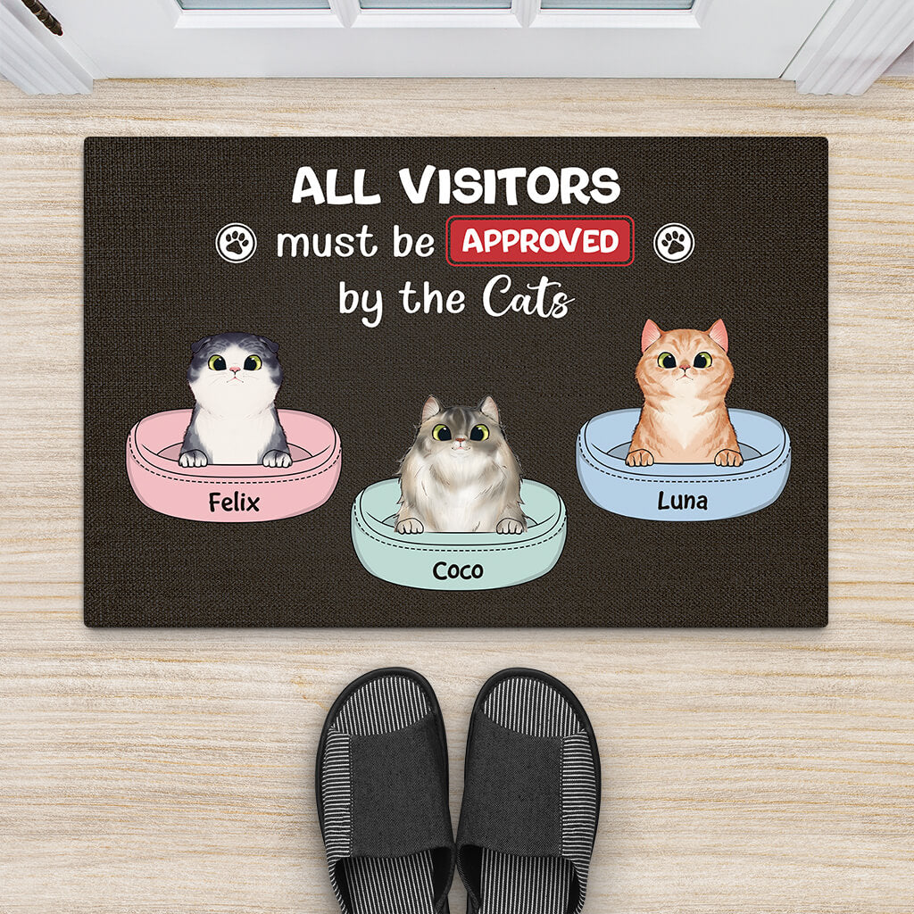 2913DUK2 all visitors must be approved by the cats doormat  personalised cat themed gifts