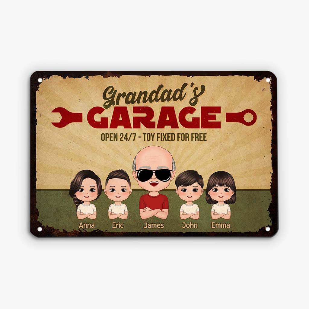 2927EUK1 grandads garage metal sign  personalised gifts for him