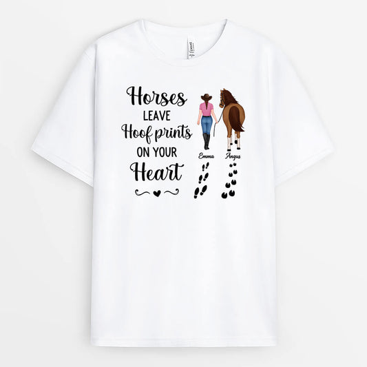 2938AUK1 horses leave hoof prints on your heart  customised t shirt for her